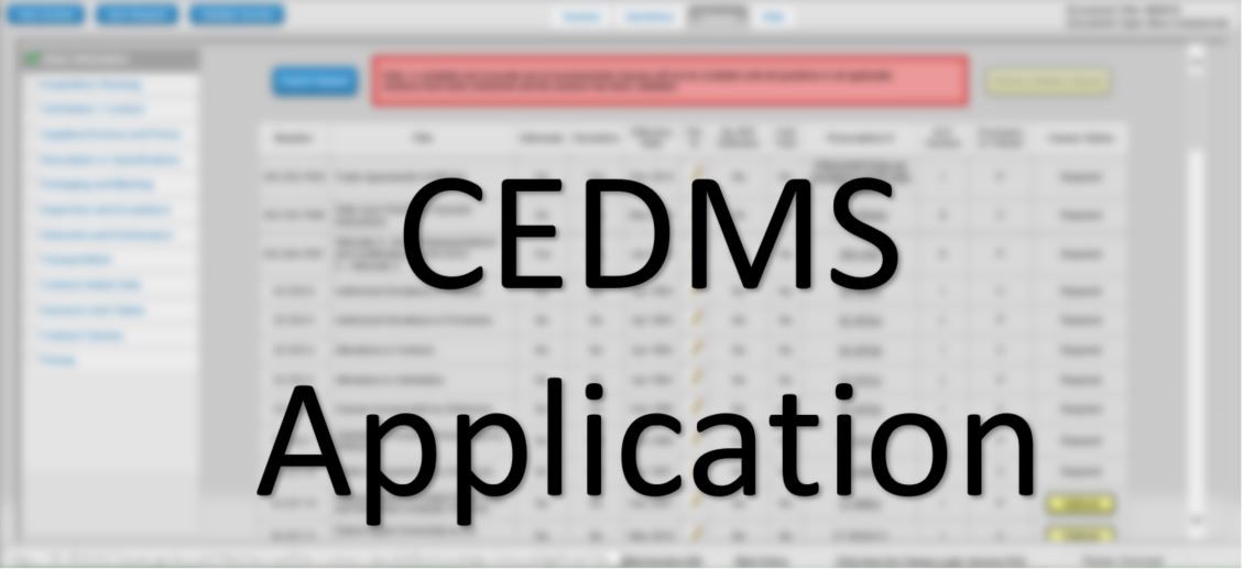 The image provides a blurred preview of the CEDMS application after opening it.