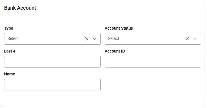 The image provides a preview of the Access Online Merged Data Report Search Criteria Bank Account section.