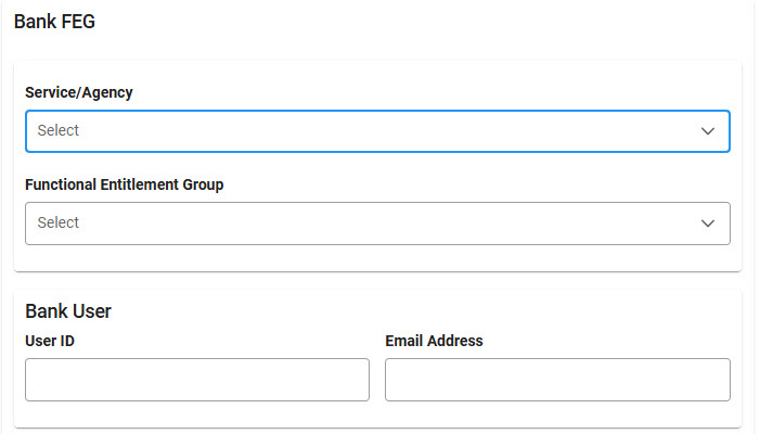 The image provides a preview of the Access Online Merged Data Report Search Criteria Bank FEG section.