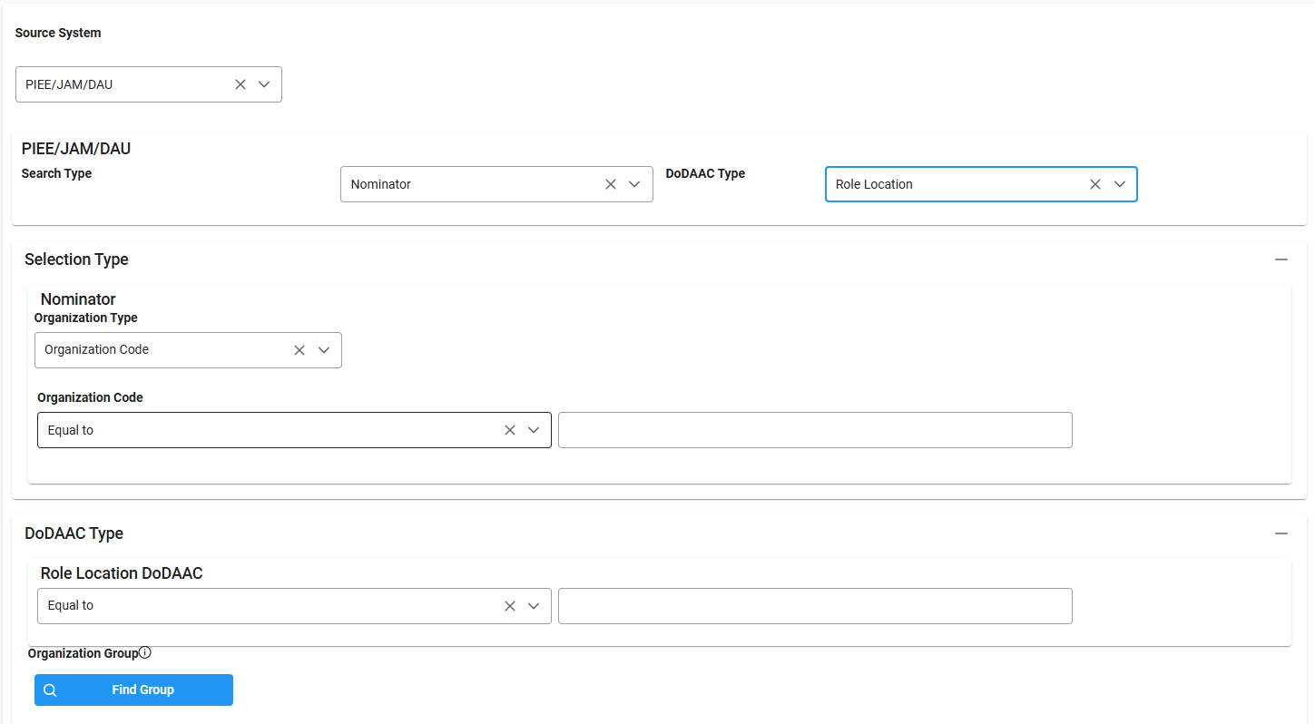 The image provides a preview of the Access Online Merged Data Report Search Criteria Source PIEE section.