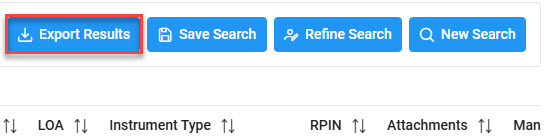 The image provides a preview of the Award Search Results Export link.