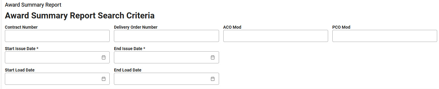 The image provides a preview of the Award Summary Report Criteria Award Details Section Overview.