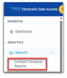 The image provides a preview of the Contract Closeout Management Report Menu.