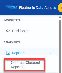 The image provides a preview of the Contract Closeout link.