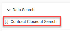 The image provides a preview of the Contract Closeout Search link.