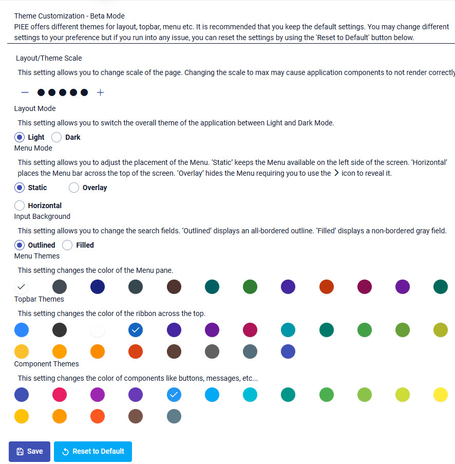 An image of the EDA Theme Customization Screen.