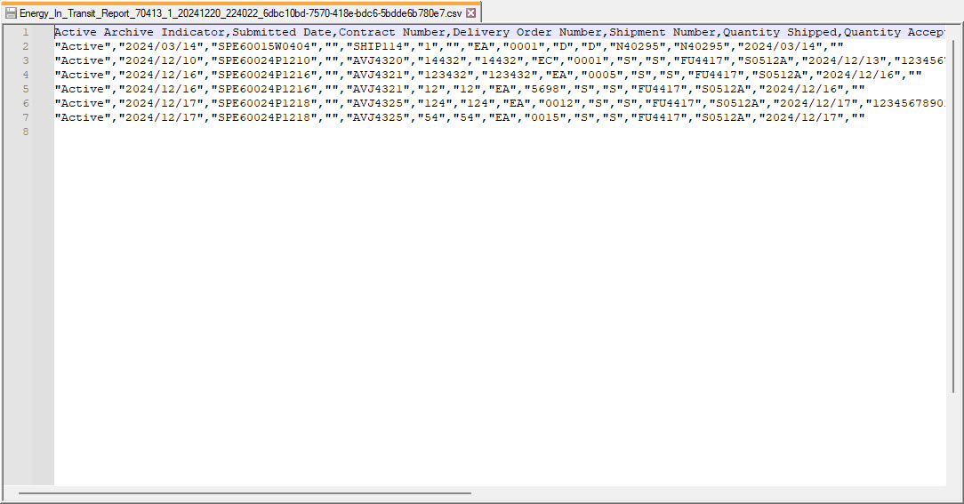 The image provides a preview of the Energy In Transit CSV file.