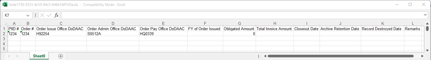 The image provides a preview of the Ordering Instrument PIID Status Results Overview.