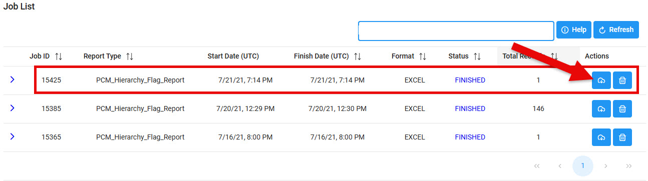 The image provides a preview of the PCM Hierarchy Flag Report Search Overview.