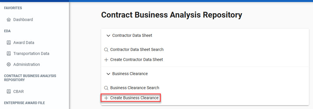 The image provides a preview of the Create Business Clearance Record Results Overview.