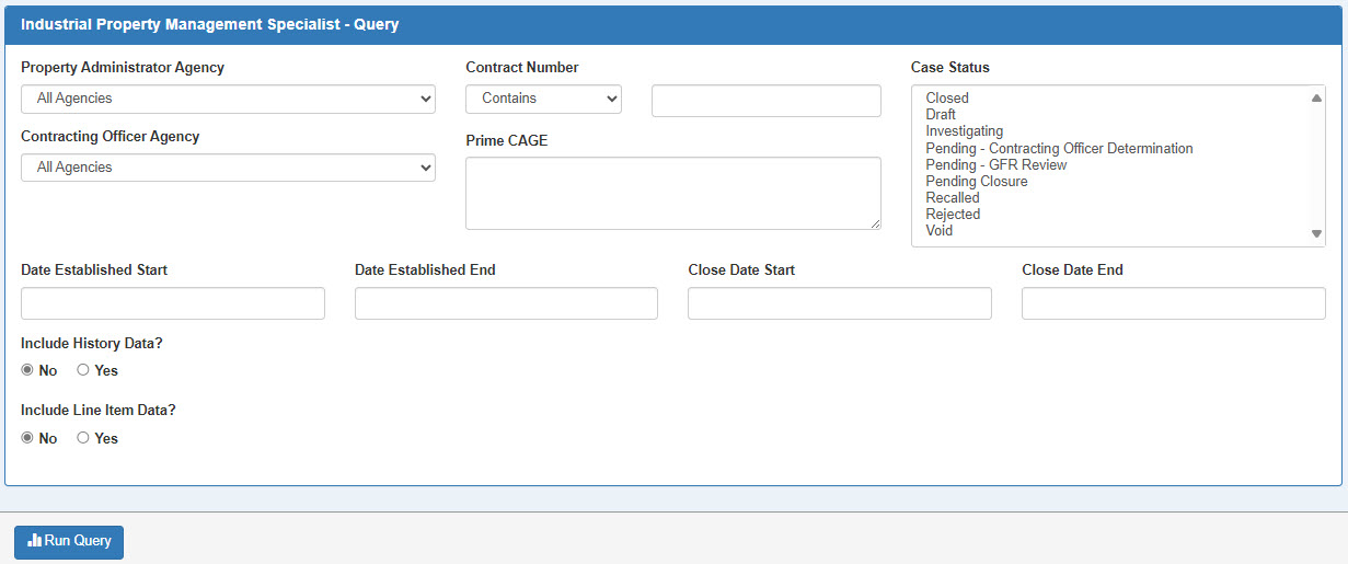 This image displays the GFP Module and Property Loss Query Case Data for the IPMS users