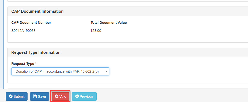 This image displays a CAP Pre-screening Document and a CPM user clicking the Void button.