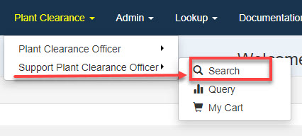 This image displays a dropdown in GFP for Plant Clearance - Schedule Workload 